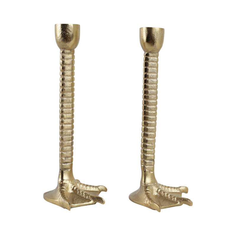 Metal Bird Legs Taper Candle Holders Set of 2 - Gold - 9.0"