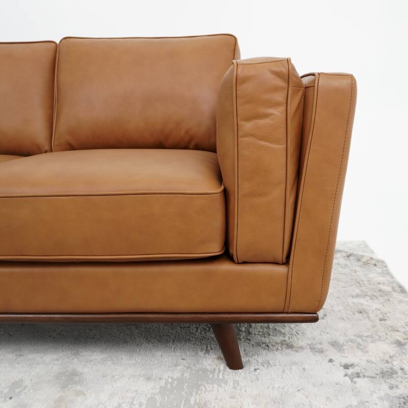 GDF Studio - Chase Mid Century Modern Genuine Leather Upholstered 3-Seat Sofa - 90.4"W