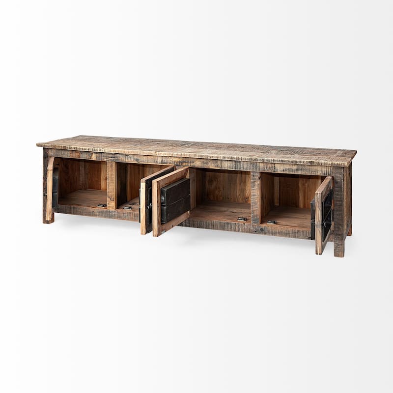 HomeRoots Medium Brown Reclaimed Wood TV Stand Media Console With 4 Metal Doors - 19