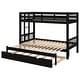 preview thumbnail 8 of 7, Espresso Twin over Pull-out Wood Bunk Bed with Extendable Bottom Bed and Trundle, High Rails, Reversible Ladder
