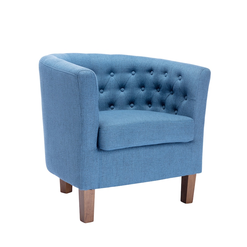 Porthos Home Kady Fabric Barrel Accent Chair with Rubberwood Legs - Blue