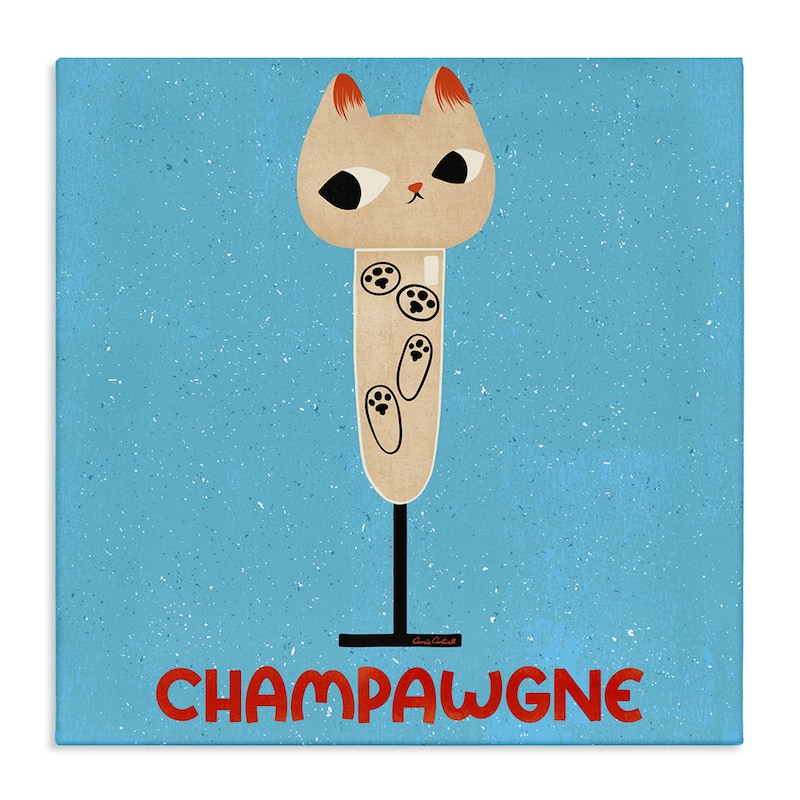 Stupell Champawgne Feline Wine Canvas Wall Art Design By Carrie Cantwell - 36 x 36