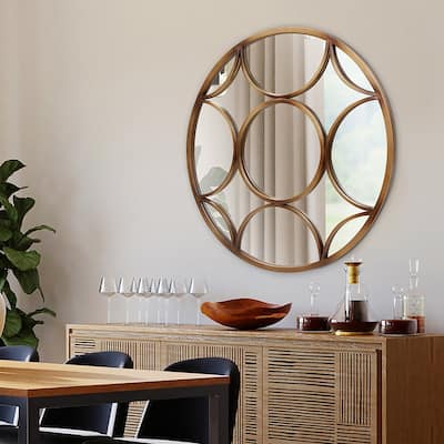 Allan Andrews Round Wall Mirror with Circular Design and Bronze Metal Frame - 32D x 3/4T