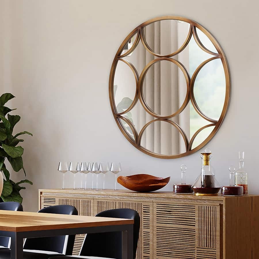 Allan Andrews Round Wall Mirror with Circular Design and Bronze Metal Frame - 32D x 3/4T