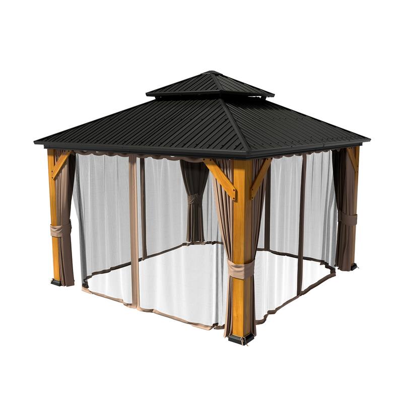 Outdoor Hardtop Gazebo with Galvanized Steel Double Roof