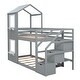 preview thumbnail 5 of 5, Twin Over Twin Bunk Bed with Storage Stairs, Wood Bed with Roof, Window, Guardrail, Ladder