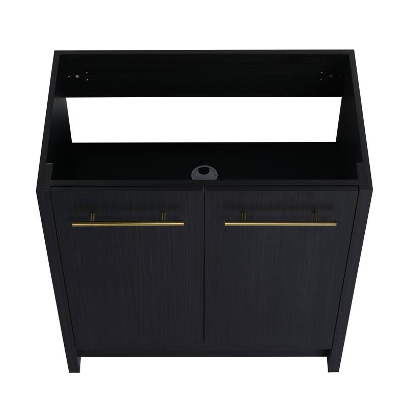 24" Bathroom Vanity with Soft-Close Doors and Spacious Storage, Black Chestnut Finish, Freestanding Design, Vanity Base Only