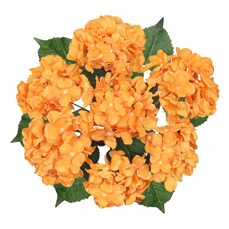 Set of 2 Deluxe Orange Artificial Hydrangea Flower Stem Bush Bouquet 20in - 20" L x 12" W x 12" DP