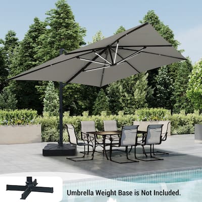 13ft Aluminum 2-Top Rectangular Cantilever Market Umbrella with LED Lights