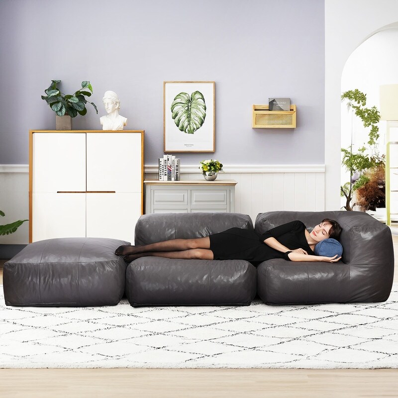 Grondin 3 Piece Giant Upholstered Modular Sectional Design Bean Bag Sofa Chair Set with Density Sponge Padding Bed Bath Beyond 40466253