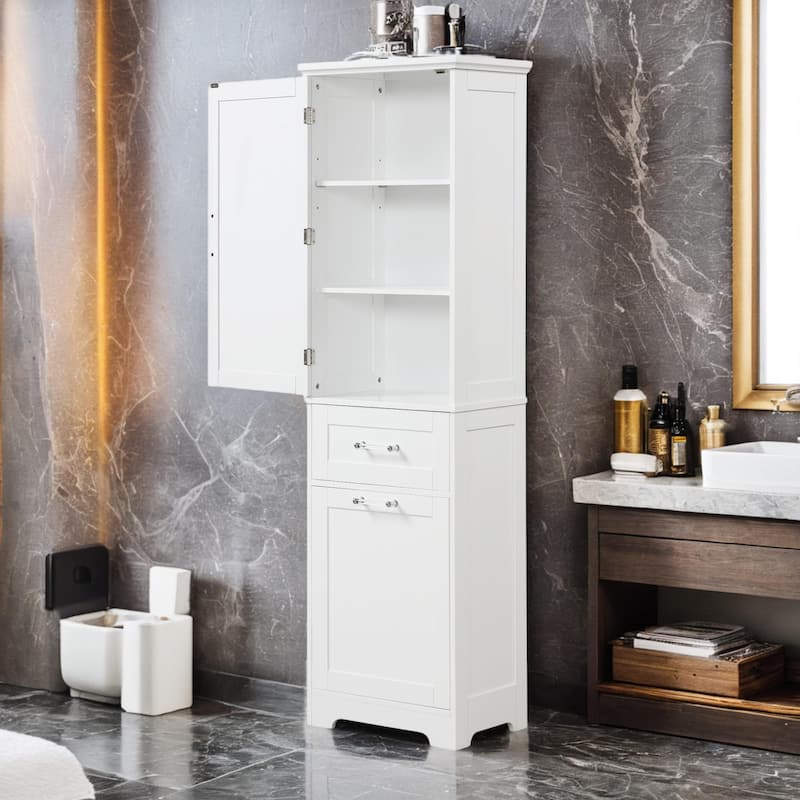 68"Tall Bathroom Storage Cabinet,Freestanding Storage Cabinet with Two Different Size Drawers and Adjustable Shelf,White