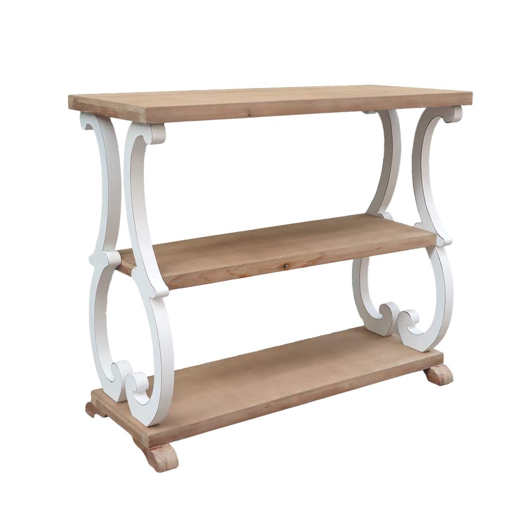 3 Tier Wood Console Table with Curved Legs, Brown and White, 35.4" L x 15" D x 30.2" H - 35.4" x 15" x 30.2"