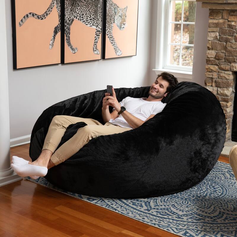 Jaxx 6 Foot Bean Bag Chair for Adults - Premium Synthetic Faux Fur