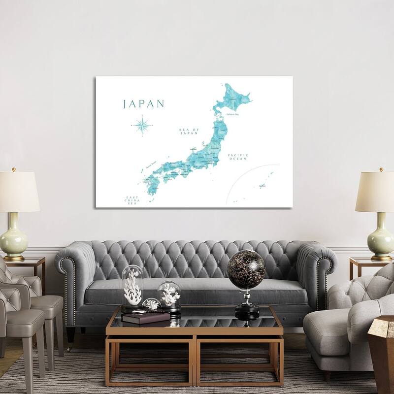iCanvas "Map Of Japan In Aquamarine Watercolor" by blursbyai Canvas Print