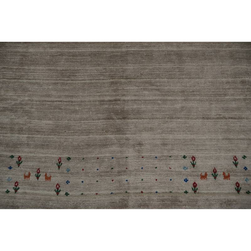Hand Knotted Oriental 100% Wool Carpet Tribal Animal Pictorial Beige & Ivories Gabbeh Area Rug - 12' 4'' X 9' 4''