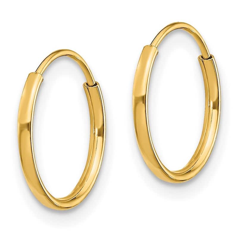 Curata 14k Yellow Gold Polished 12mm Endless Hoop Earrings