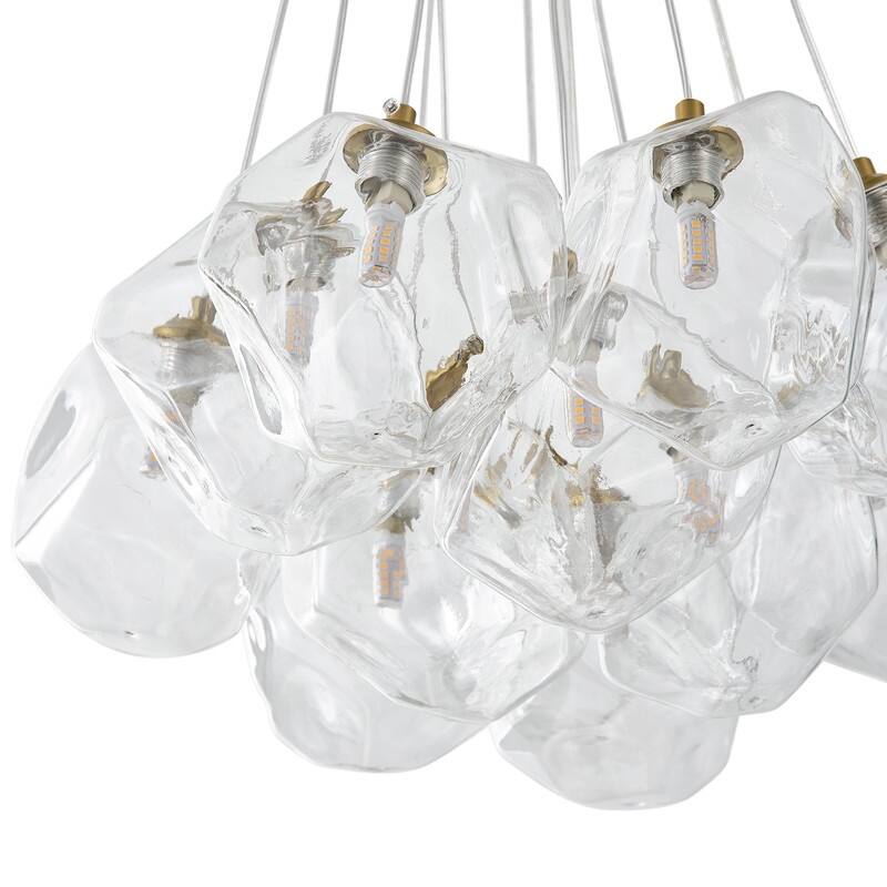 Modern 13-Light Stone Glass Globe Cluster Chandelier in Brass Finish - N/A