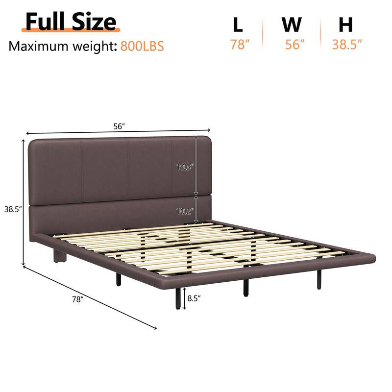 Modern Floating Platform Bed with LED Lights - PU Leather Upholstery, Full Size, Easy Assembly