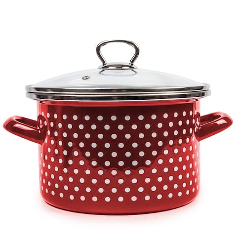 STP Goods Burgundy Polka Dot Enamel on Steel 5.3-quart Pot w/Glass Lid
