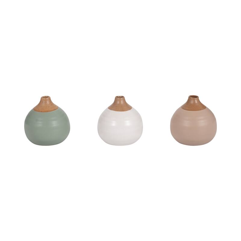 Sagebrook Home Modern Coastal Small Ceramic Bud Vases, Set of 3