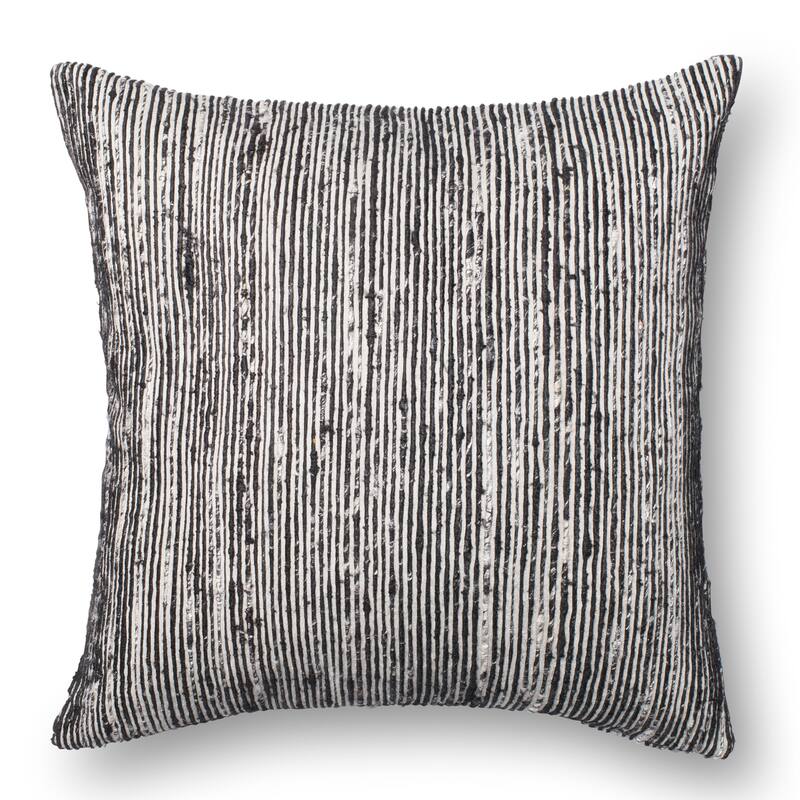 Recycled Sari Silk Stripe Square 22-inch Throw Pillow or Pillow Cover - Feather - Black/White
