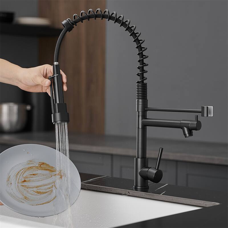 Commercial Stainless Kitchen Faucet w/ Pull-Down Sprayer,Single Handle