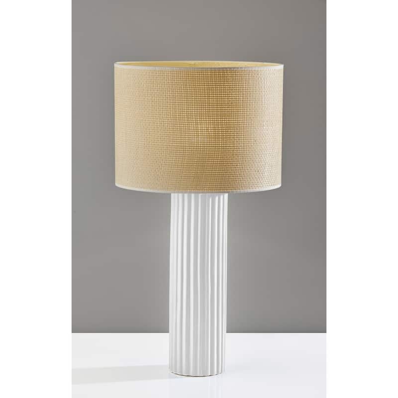Ceramic Table Lamp with Beige Fabric Drum Shade Rotary Switch