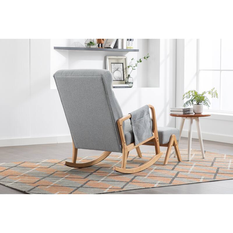 Rocking Chair With Ottoman Modern Upholstered Fabric Rocking Armchair