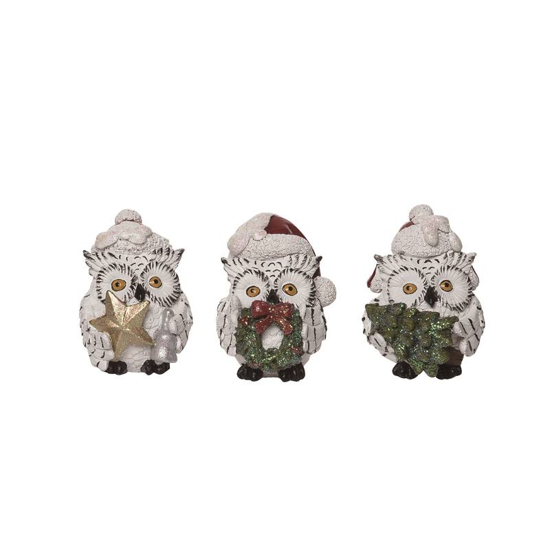 Transpac Resin Rustic Woodland Owl Figurine Set of 3 Christmas Home Decorations