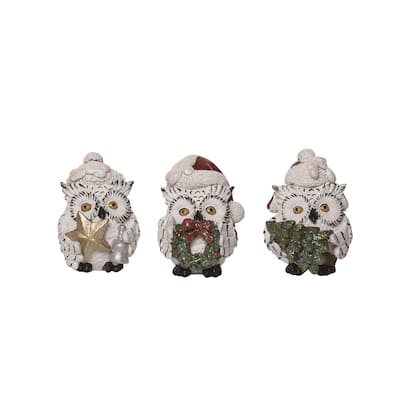 Transpac Resin Rustic Woodland Owl Figurine Set of 3 Christmas Home Decorations