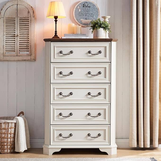 Farmhouse 5 Drawers Dresser, Wood Chest of Drawers, Dressers Organizer