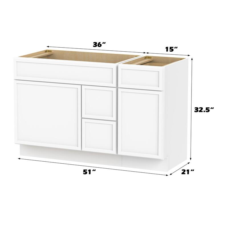 Vanity Art 51" Birch Freestanding Bathroom Vanity Cabinet without Top