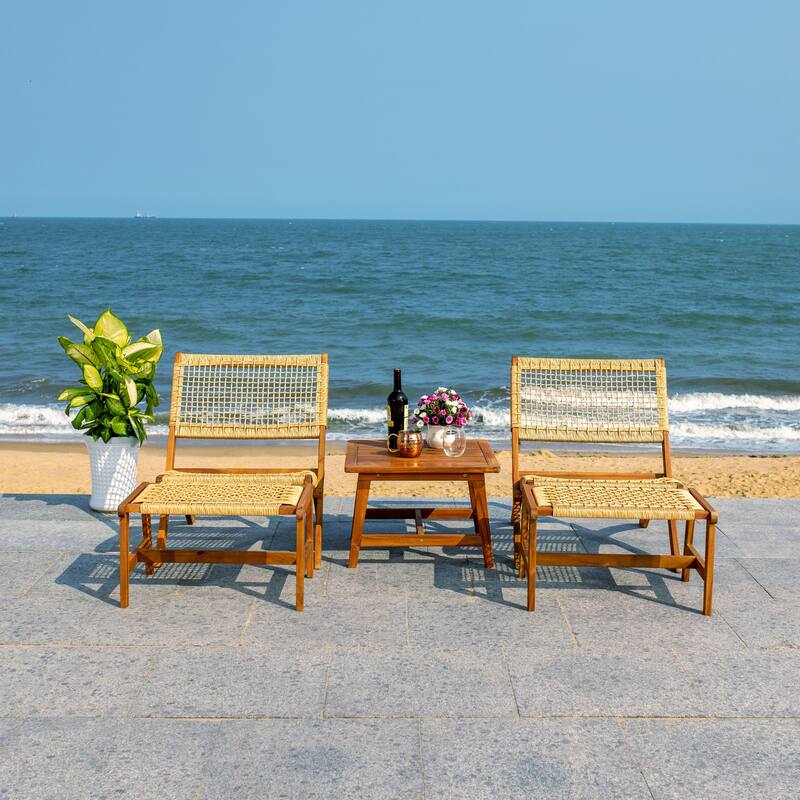SAFAVIEH Lissy Acacia/ Rope Outdoor Chair & Table Set - 24W x 28D x 31H