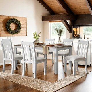 Retro Extendable 7-Piece Dining Table Set With 6 Upholstered Chairs for ...