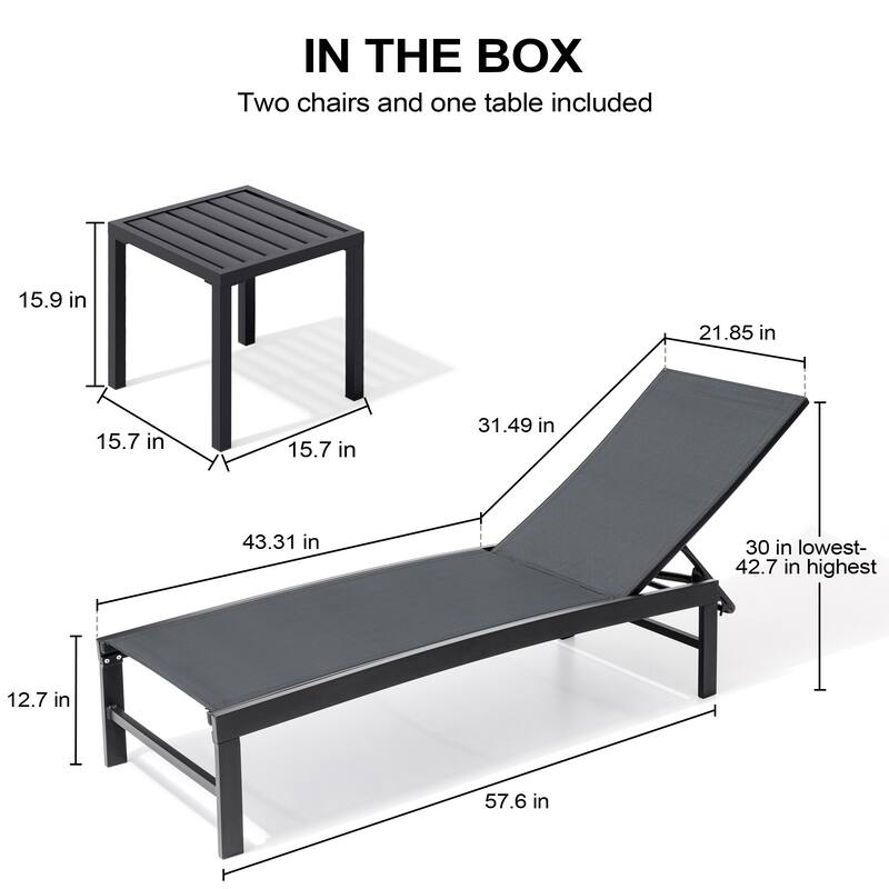 Outdoor Chaise Lounge Reclining Adjustable Chairs with Side Table Set