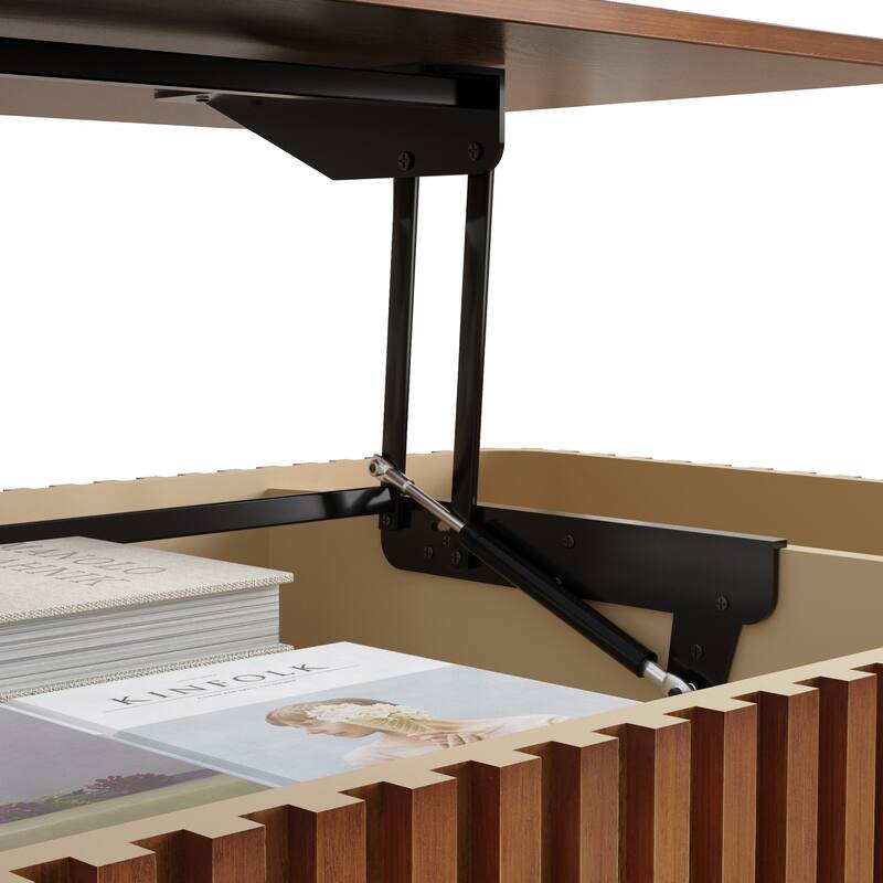 47.24" Lift Top Coffee Table with Storage, Solid Wood Black Finish & Fluted Roman Columns, Modern Lift-Top Desk