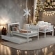 preview thumbnail 14 of 23, Twin Over Twin Bunk Bed With Trundle And 4 Shelves for Bedroom White