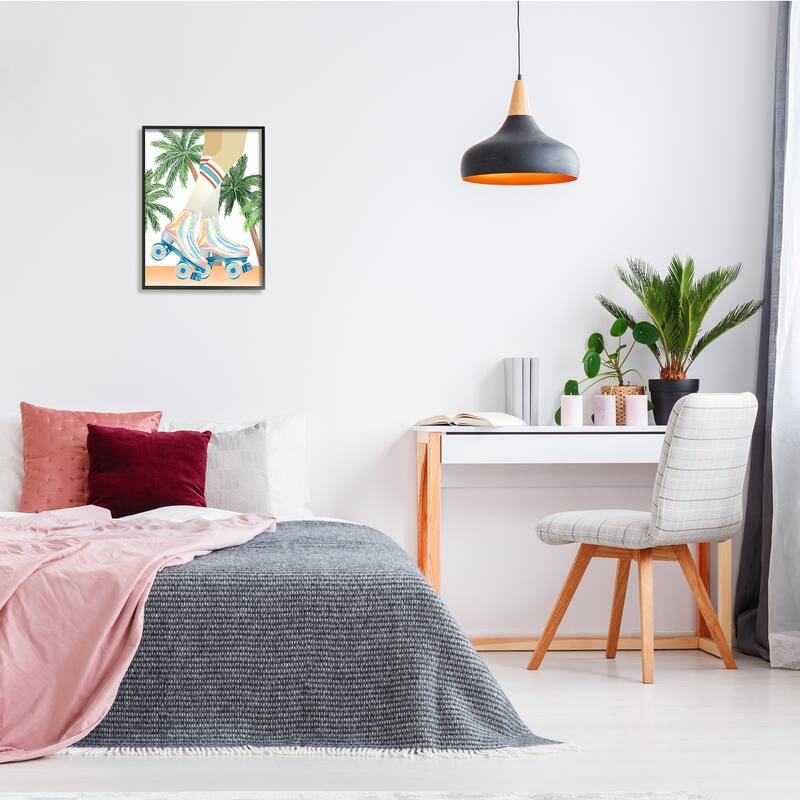 Stupell Retro Pop Roller Skates Tropical Palm Tree Summer Framed Wall Art