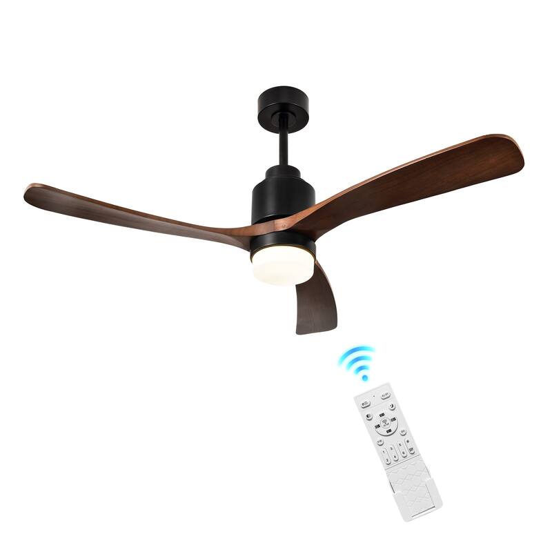 Matte Black 52 in. Integrated LED Indoor 3-Blade Ceiling Fan with Wood Blades, 6-Speed Remote Control