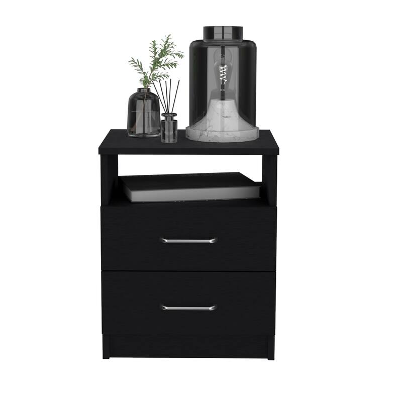Black Nightstand with Two Drawers and One Shelf, 19.9\