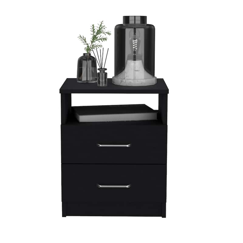 Modern Black Nightstand, 2 Drawers, and 1 Open Shelf, 12.9"x16.02"x19.9", Durable Design