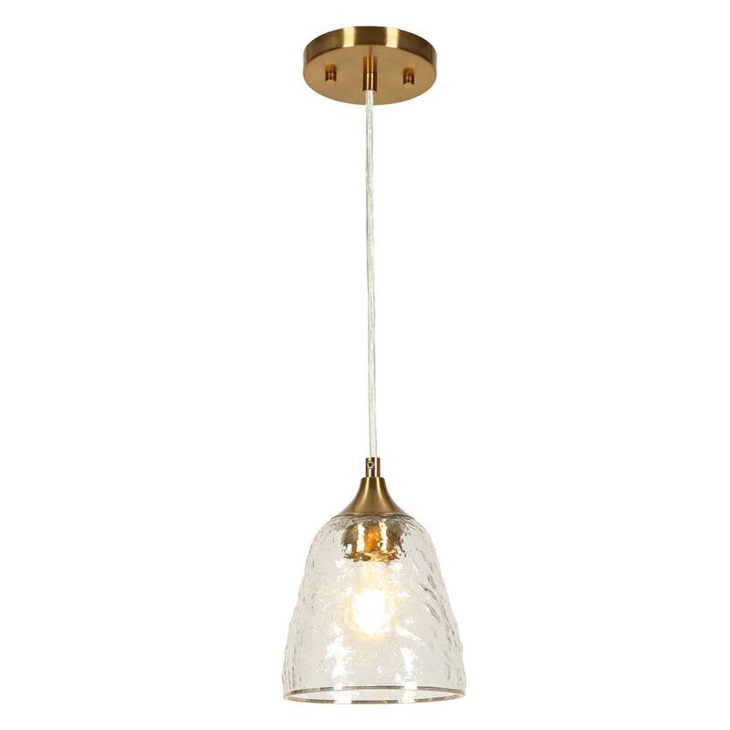 Modern 1-Light Gold Pendant Cone Textured Glass Island Lights for Dining Room - D5.9" x H69.9" Max