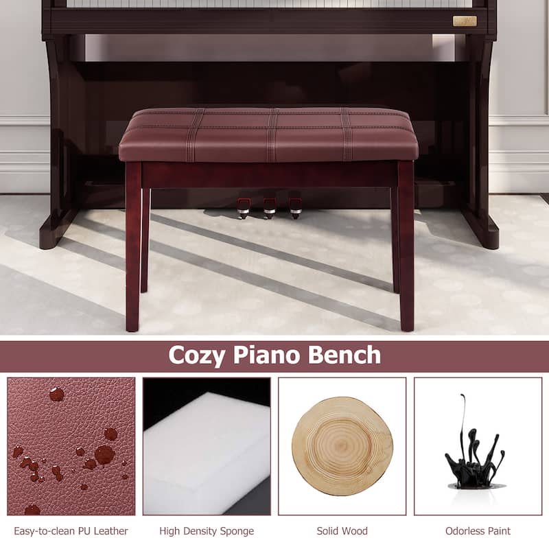 Costway Solid Wood PU Leather Piano Bench Padded Double Duet Keyboard