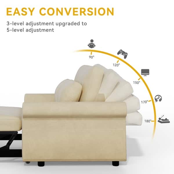 dimension image slide 3 of 6, Moasis Sleeper Sofa Bed 3-in-1 Convertible Couch with Pullout Bed, Reclining Backrest, Storage Pockets - 50"L x 37.6"W x 31.5"H