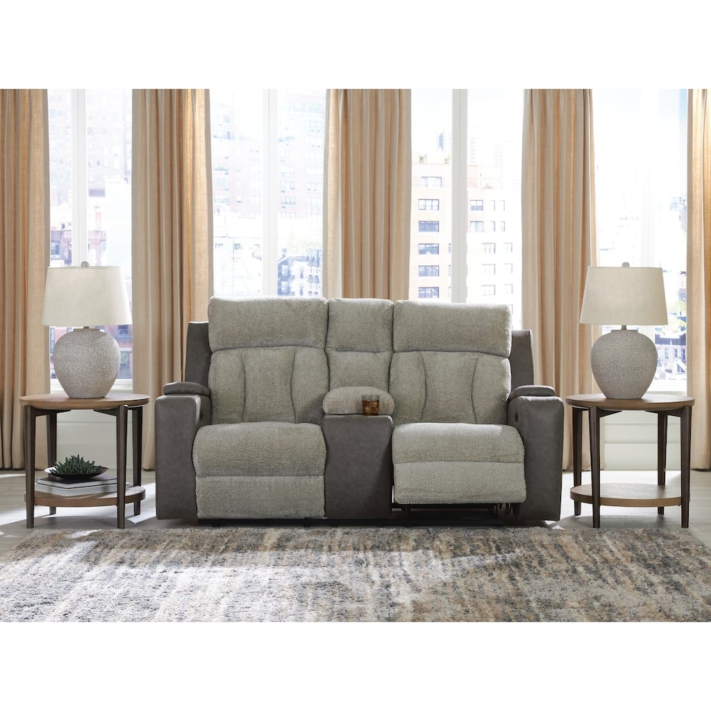 Signature Design by Ashley Point Clear Gray/Beige Power Reclining Loveseat with Console - 76"W x 39"D x 43"H