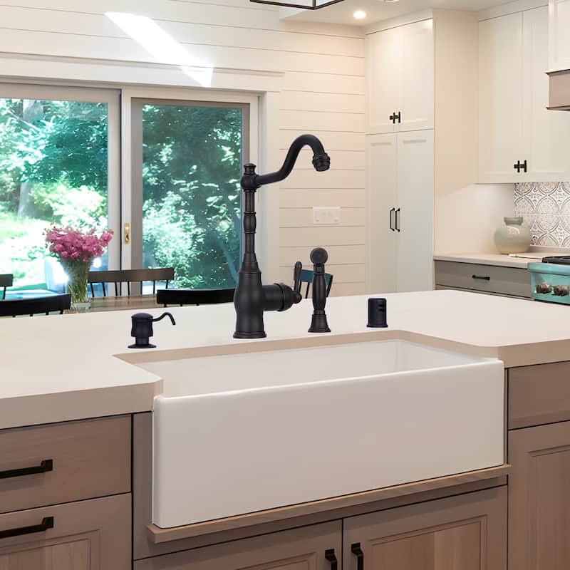 One-Handle Copper Widespread Kitchen Faucet with Side Sprayer
