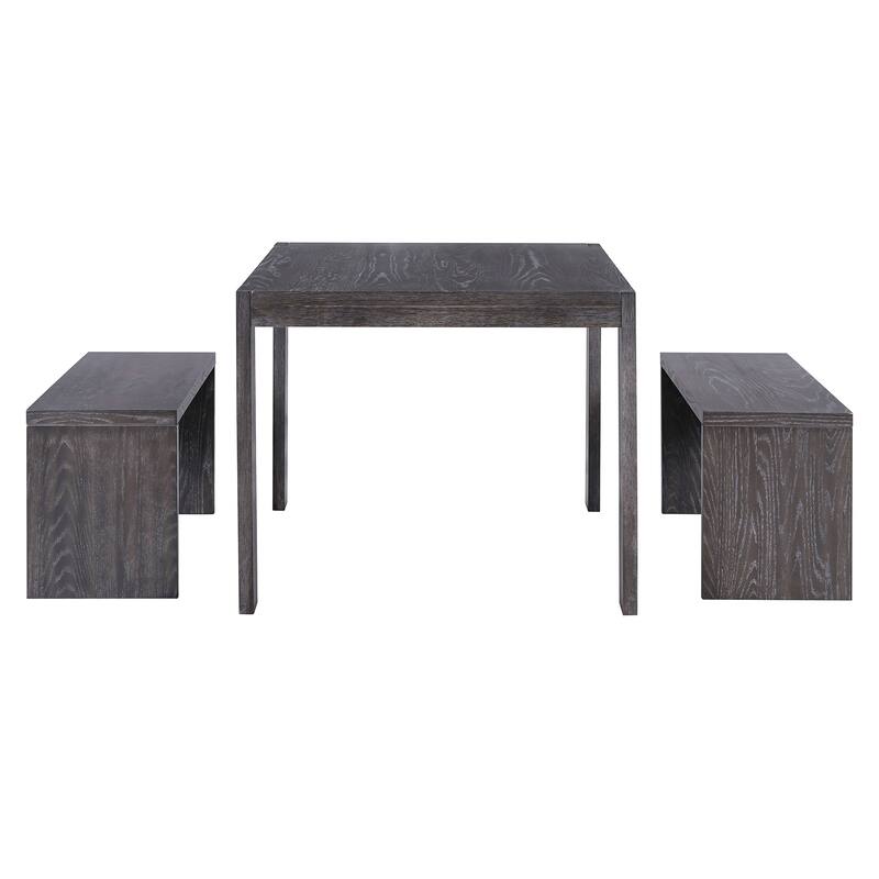 3-piece Farmhouse Style Simple Dining Set, Dining Table and 2 Benches, for Dining Room, Kitchen and Living Room