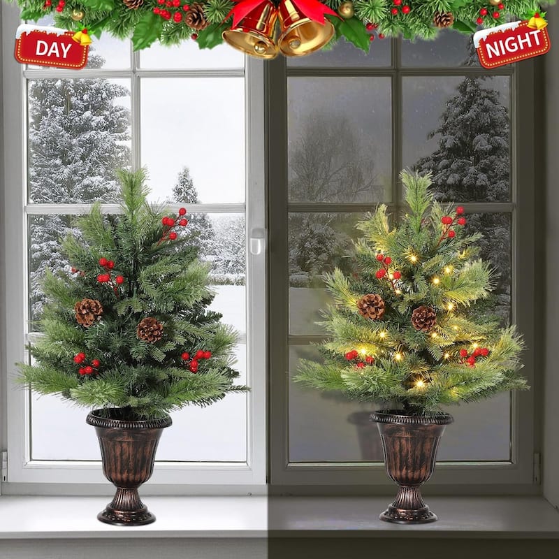 Tabletop Xmas Tree Pre-Lit Artificial Mini Christmas Tree for Desk, Office, Mantle