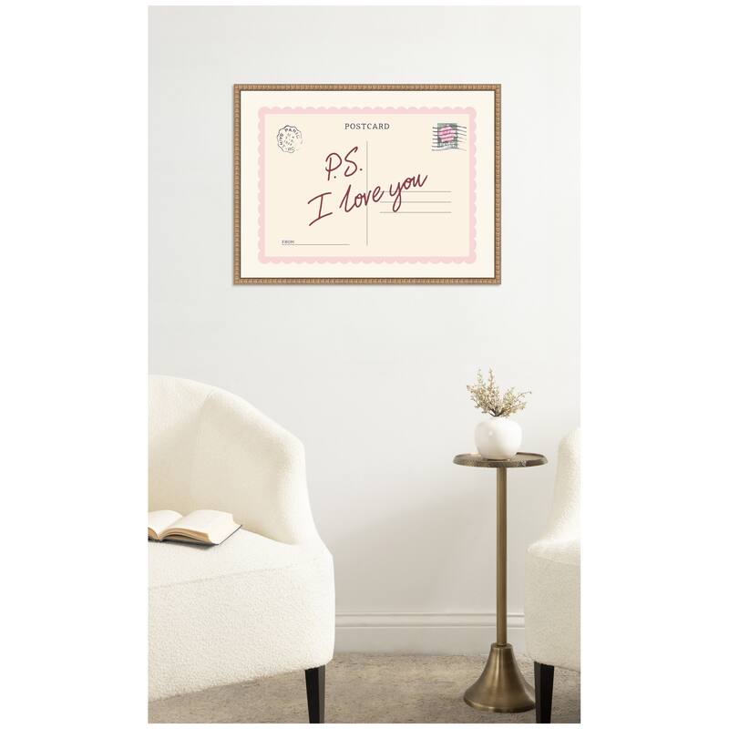 Kate and Laurel PS I Love You Postcard by Lucky Guava Framed Canvas Wall Art Print
