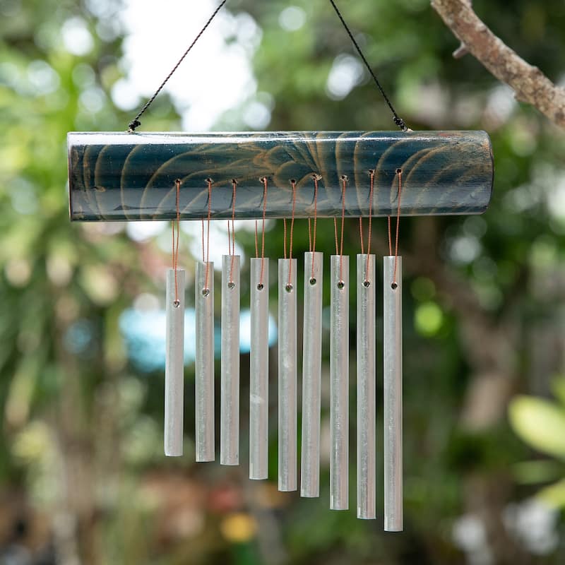 Novica Handmade Early Morning Song In Blue Bamboo Wind Chime